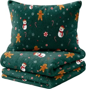 Lenjerie cocolino SNOWMAN AND GINGERBREAD verde Dimensiune lenjerie de pat: 70 x 90 cm | 140 x 220 cm