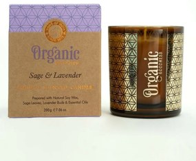 Lumânare aromată organică Sage &amp; Lavender 200g în sticlă cu folie aurie