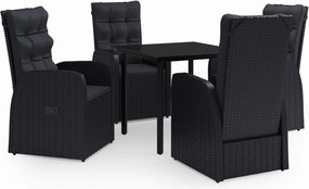 vidaXL Set masă pentru grădină, 5 piese, cu perne, negru