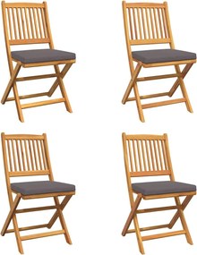 vidaXL Scaun pliant 4 pcs Gri 49 x 57.5 x 92cm Lemn masiv de acacia