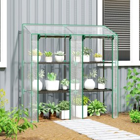 Outsunny Seră de Grădină cu Copertină din PE, Seră cu Acoperiș Înclinat, 2 Uși Rulante și 6 Rafturi, 143x46x151cm, Verde | Aosom Romania