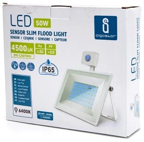 Proiector LED cu senzor LED/50W/230V 6400K IP65 alb Aigostar