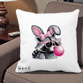 Perna Decorativa Raton cu Urechi de Iepure si Guma de Mestecat, 40x40 cm, Alba Mata, Husa Detasabila, Perna Inclusa, BEKZ®
