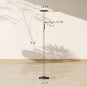HOMCOM Lampă de Podea cu 2 Surse de Lumină Reglabile pe 4 Niveluri și Telecomandă, Neagră | Aosom Romania