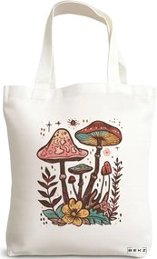 Sacosa de Panza pentru Cumparaturi, Geanta Tote Colorful Mushrooms 4, 38x34.5 cm, Alba, BEKZ®
