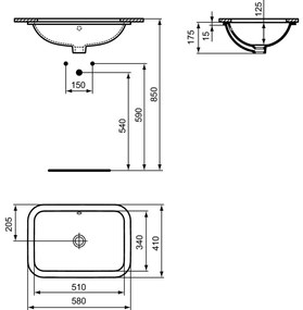 Lavoar incastrat sub blat alb 58 cm, dreptunghiular, Ideal Standard Connect