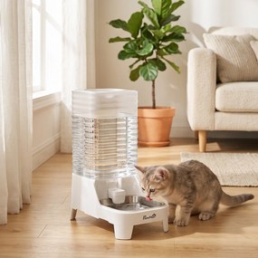 PawHut distribuitor automat de apă cu gravitație 8 L pentru pisici și câini, cu bol din inox, alb | Aosom Romania