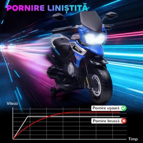 AIYAPLAY Motocicletă Electrică pentru Copii 18-36 Luni, 6V Motocicletă Electrică pentru Copii cu Roți Detașabile, Faruri, Muzică, 2.4 km/h Mini Motocicletă cu Far, Max 30kg, Albastru | Aosom Romania