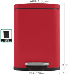 Coș de gunoi roșu cu pedală din oțel 5 l Akira – Spirella