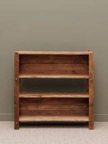 Etajeră din lemn de pin reciclat, natur, cu 3 rafturi și stâlpi rotunjiți, aspect rustic, 104 x 102 x 37 cm, „Bucolic”