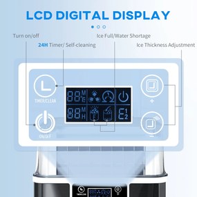 HOMCOM Mașină de Gheață cu 24 de Cuburi de Dimensiune Reglabilă, Rezervor și Sistem de Autocurățare, 25.2x36x37.1 cm, Negru | Aosom Romania