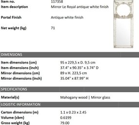 Oglinda design LUX din lemn de mahon sculptat manual Le Royal, alb antic