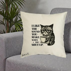 Perna Decorativa I Like the Sound You Make Pisica, 40x40 cm, Ecru, Husa Detasabila, Perna Inclusa, BEKZ®