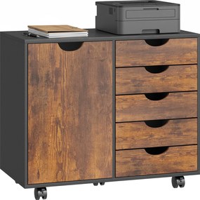 HOMCOM Mobilier de depozitare pentru birou 5 sertare 1 ușă poliță reglabilă, suport imprimantă pe roți, 78x40x66,5 cm, maro | Aosom Romania