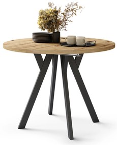 Mazzoni ALDO Stejar Artisan/picioare negre - MASĂ ROTUNDĂ EXTENSIBILĂ CU PICIOARE ÎN FORMĂ DE "Y" STIL LOFT PENTRU SALON/SUFRAGERIE