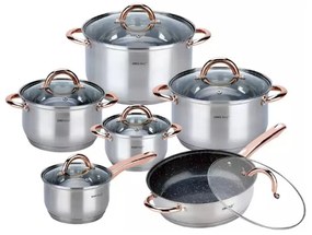 Set oale si tigaie cu capac KH 1766, Otel inoxidabil, Baza termica, Inox/Rose gold