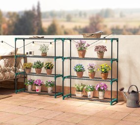 Outsunny Raft pentru Plante pe 4 Niveluri, Set de 2 Suporturi pentru Plante, din Oțel cu Catarame pentru Montaj Ușor, Expunere Ghivece Grădină și Balcon, 90x28x104 cm | Aosom Romania