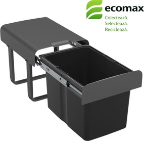 Cos gunoi incorporabil Ekko 40 Ecomax , cu extragere totala, gri antracit, 1 x 34 l Polipropilena Metal, A:473 mm; H:365 mm; L:355 mm, 400 mm, Gri
