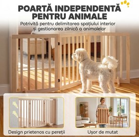 PawHut Poartă Pliabilă pentru Câini cu 3 Panouri, În Nuanțe de Lemn de Pin | Aosom Romania