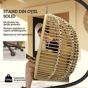 Outsunny Leagăn pentru Exterior cu Pernă Capitonată, Scaun Suspendat pentru Terasă cu Suport Metalic, Cos Pliabil, 110x100x188 cm, Gri | Aosom Romania