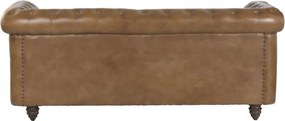 Canapea Chesterfield cu 3 locuri din piele, maro, spătar și brațe capitonate cu ținte, picioare cu rotile, finisaj patinat, 80 x 190 x 77 cm,