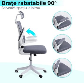 Scaun de birou ergonomic din mesh cu brațe rabatabile OFF 336 gri