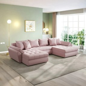 Colțar extensibil dumonde cu ladă de depozitare si sezut confortabil din spuma high-density, Loana U Enjoy Flamingo 355x185 cm