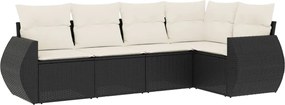 vidaXL Set mobilier de grădină cu perne, 5 piese, negru, poliratan
