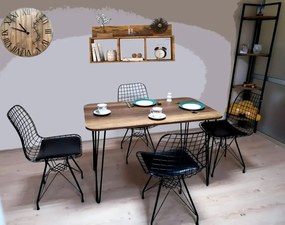 Set masa cu 4 scaune metal, Dream Homs, nuc/negru 70 x 110 cm