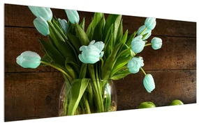 Tablou cu lalele albastre în vază (120x50 cm), în 40 de alte dimensiuni noi