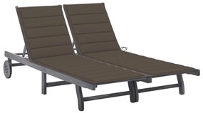 vidaXL Șezlong de grădină cu perne, 2 persoane, gri, lemn masiv acacia