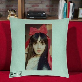 Perna Personalizata K-pop BLACKPINK Rose cu Funda Rosie, 40x40 cm, Verde Menta, Husa Detasabila, Perna Inclusa, BEKZ®