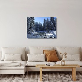 Tablou pe sticlă pădurii înzăpezite (70x50 cm)