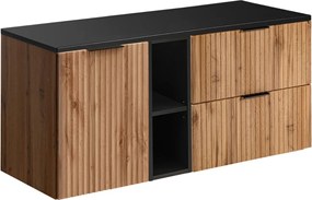 Mască suspendată cu blat și coș de rufe pentru chiuveta de la baie Adel, stejar wotan/negru (120 cm)