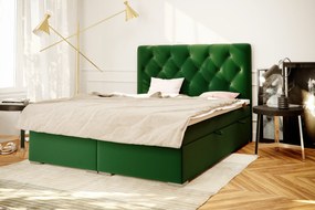 Pat matrimonial Boxspring 180 cm Ronda (verde închis) (cu sp. depozitare). 1020367