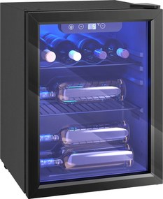 HOMCOM Frigider pentru 16 sticle, capacitate 48 L, 4–16°C, frigider pentru băuturi și bere pentru montare sub blat, cu ușă din sticlă, lumină LED | Aosom Romania