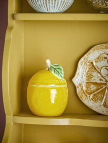 Borcan din ceramică cu capac, galben, formă de lămâie cu frunză și codiță, decorat parțial manual, 12 x 9 cm, „Limone”