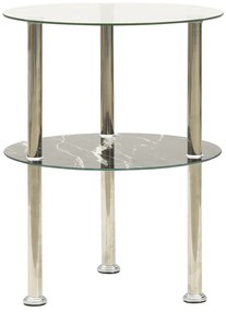 vidaXL Masă laterală 2 niv. transparent/negru marmură 38 cm sticlă