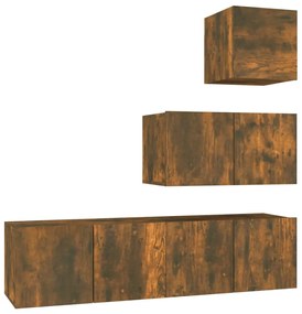 3120317 vidaXL Set dulapuri TV, 4 piese, stejar fumuriu, lemn prelucrat