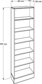 Bibliotecă Adore Base cu 6 Rafturi, Alb, 60x197x26 cm
