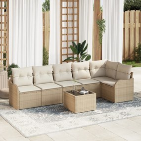 vidaXL Set de canapele pentru grădină cu pernă 7 pcs Bej Rattan poli