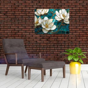 Tablou pe sticlă - Vitraliu cu magnolie (70x50 cm)