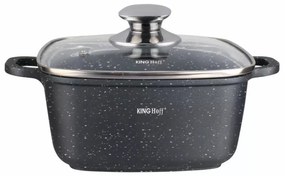 Oală pătrată cu capac 20x20 cm, 2.8L – Kinghoff KH 1601, neagră, cu strat antiaderent din marmură, compatibilă cu inducție