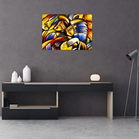 Tablou pe sticlă - Pictură în ulei, îndrăgostiții (70x50 cm)