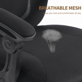 HOMCOM Scaun de birou ergonomic, fotoliu din plasă cu tetieră reglabilă, suport lombar, 64x64x124cm, negru | Aosom Romania