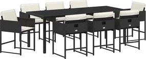 vidaXL Set de masă pentru grădină 9 pcs Negru poliratan