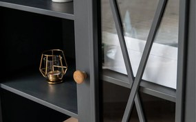 Vitrină lemn masiv Iris Grafit, 108 × 42 × 152 cm