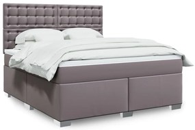 vidaXL Pat box spring cu saltea, gri, 180x200 cm, piele ecologică