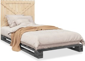 vidaXL Cadru de pat cu tăblie, gri, 100x200 cm, lemn masiv de pin