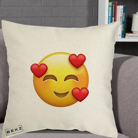 Perna Decorativa Emoji cu 3 Inimi, 40x40 cm, Ecru, Husa Detasabila, Perna Inclusa, BEKZ®